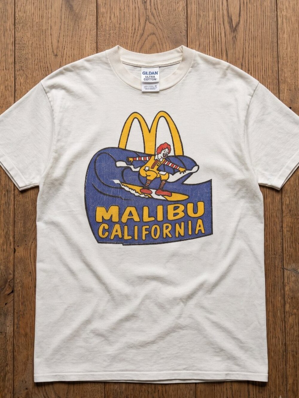 McDonald's Malibu California Washed Aged Vintage T-Shirt White Graphic Reprint